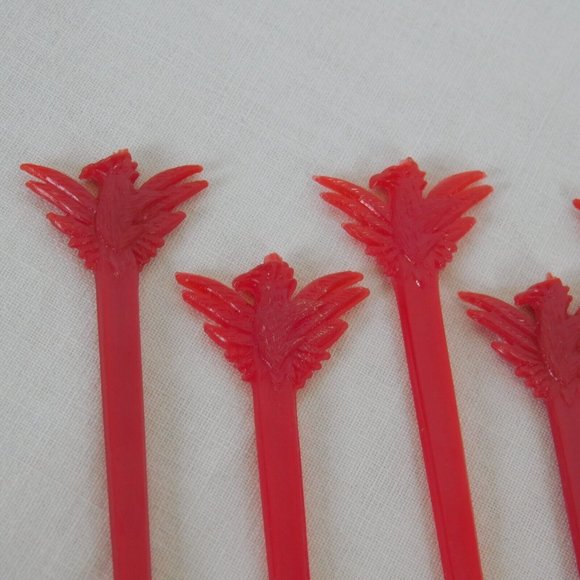 6 Red Bird Thunderbird Logo Swizzle Stick Vintage Mid Century Mascot Cocktail - Picture 2 of 9